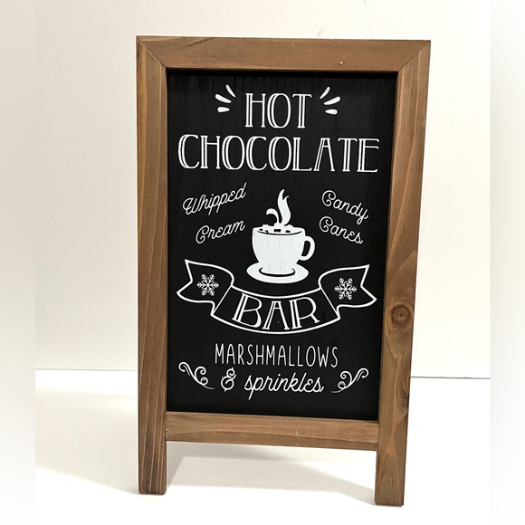 New Hot Chocolate Bar Standing Wood Tabletop Bistro Sign Chalkboard Style Decor - Picture 2 of 6